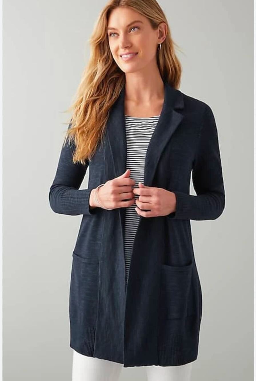 J Jill Long Sweater Cardigan Duster Button Front V-Neck Wool Blend Blue Size M